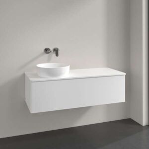 Villeroy und Boch Antao Waschtisch-Unterschrank K33050MT 120x36x50cm, Hahnloch, Waschbeckenplattenfarbe Lack, white matt lacquer