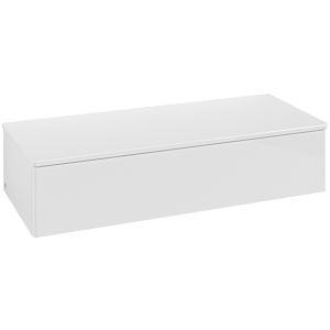 Villeroy und Boch Antao Sideboard L41000GF mit Beleuchtung, 1 Auszug, 1200 x 268 x 500 mm, Front ohne Struktur, Glossy White Lacquer / Glossy White Lacquer