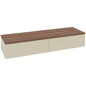 Villeroy und Boch Antao Sideboard L42002HJ mit Beleuchtung, 2 Auszüge, 1600 x 268 x 500 mm, Front ohne Struktur, Silk Grey Matt Lacquer / Warm Walnut