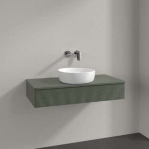 Villeroy und Boch Antao Waschtisch-Unterschrank L09150HL mit Beleuchtung, 1 Auszug, 1000 x 190 x 500 mm, Front mit Struktur, Leaf Green Matt Lacquer / Leaf Green Matt Lacquer