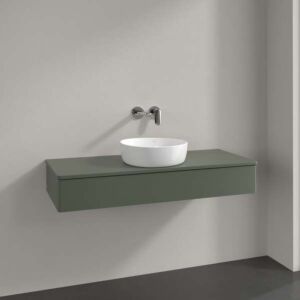 Villeroy und Boch Antao Waschtisch-Unterschrank K10050HL 120x19x50cm, Hahnloch, Waschbeckenplattenfarbe Lack, leaf green matt lacquer
