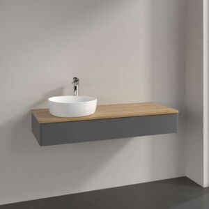 Villeroy &amp; Boch Antao vanity unit L11051GK with lighting, 1 drawer, 1200 x 190 x 500 mm, smooth front, Anthracite Matt Lacquer / Honey Oak
