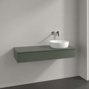 Villeroy und Boch Antao Waschtisch-Unterschrank K12150HL 120x19x50cm, Hahnloch, Waschbeckenplattenfarbe Lack, leaf green matt lacquer