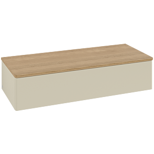 Villeroy und Boch Antao Sideboard L41001HJ mit Beleuchtung, 1 Auszug, 1200 x 268 x 500 mm, Front ohne Struktur, Silk Grey Matt Lacquer / Honey Oak