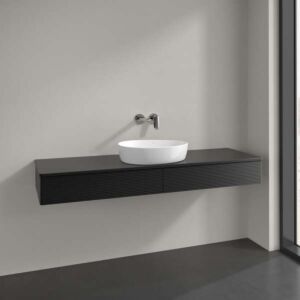 Meuble vasque Villeroy &amp; Boch Antao K14150PD 160 x 19 x 50 cm, percé pour robinetterie, plan vasque couleur : laque noire mate