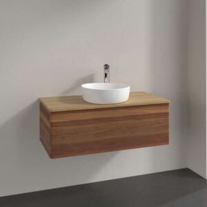 Villeroy &amp; Boch Antao vanity unit L31011HM with lighting, 1 drawer, 1000 x 360 x 500 mm, smooth front, Warm Walnut / Honey Oak