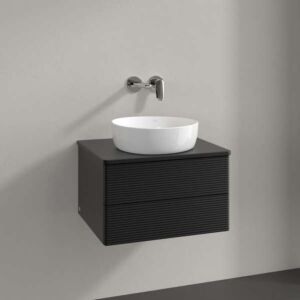 Villeroy &amp; Boch Antao vanity unit L18150PD with lighting, 2 drawers, 600 x 360 x 500 mm, textured front, Black Matt Lacquer / Black Matt Lacquer