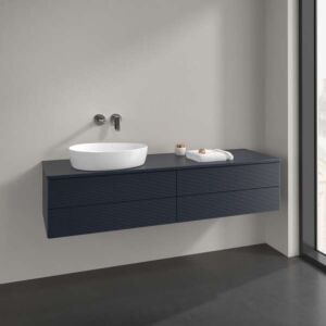 Meuble vasque Villeroy &amp; Boch Antao L26150HG avec éclairage, 4 tiroirs, 1600 x 360 x 500 mm, façade texturée, laque mate bleu nuit.