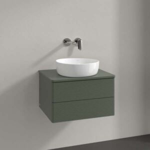 Villeroy und Boch Antao Waschtisch-Unterschrank K18150HL 60x36x50cm, Hahnloch, Waschbeckenplattenfarbe Lack, leaf green matt lacquer