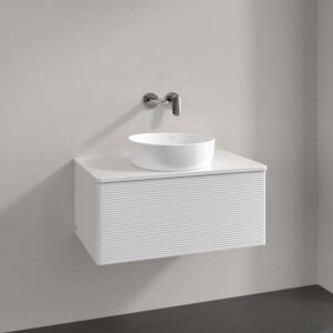 Meuble vasque Villeroy &amp; Boch Antao L30150GF avec éclairage, 1 tiroir, 800 x 360 x 500 mm, façade texturée, laque blanche brillante / laque blanche brillante