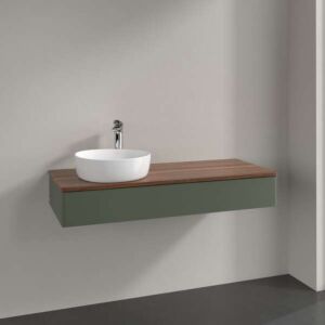 Villeroy &amp; Boch Antao vanity unit K11012HL 120x19x50cm, washbasin top color warm walnut, leaf green matt lacquer
