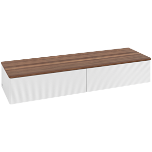 Villeroy &amp; Boch Antao Sideboard L42102GF with lighting, 2 drawers, 1600 x 268 x 500 mm, textured front, Glossy White Lacquer / Warm Walnut