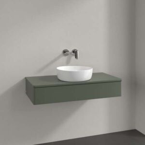Villeroy &amp; Boch Antao vanity unit L09050HL with lighting, 1 drawer, 1000 x 190 x 500 mm, smooth front, Leaf Green Matt Lacquer / Leaf Green Matt Lacquer