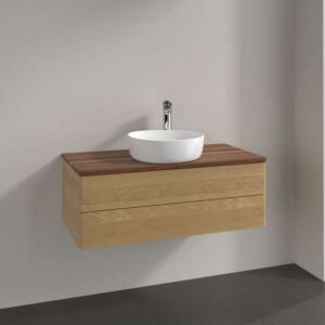 Villeroy &amp; Boch Antao vanity unit L20052HN with lighting, 2 drawers, 1000 x 360 x 500 mm, smooth front, Honey Oak / Warm Walnut