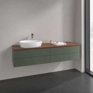 Villeroy &amp; Boch Antao vanity unit K26012HL 160x36x50cm, washbasin top color warm walnut, leaf green matt lacquer