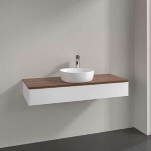 Villeroy und Boch Antao Waschtisch-Unterschrank L10012MT mit Beleuchtung, 1 Auszug, 1200 x 190 x 500 mm, Front ohne Struktur, White Matt Lacquer / Warm Walnut