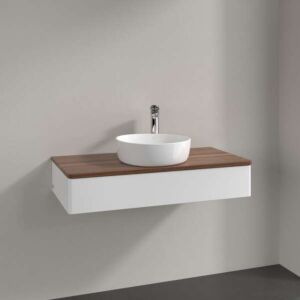 Villeroy und Boch Antao Waschtisch-Unterschrank L09012MT mit Beleuchtung, 1 Auszug, 1000 x 190 x 500 mm, Front ohne Struktur, White Matt Lacquer / Warm Walnut