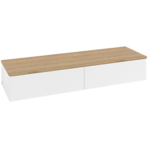 Villeroy &amp; Boch Antao Sideboard L42101MT with lighting, 2 drawers, 1600 x 268 x 500 mm, textured front, White Matt Lacquer / Honey Oak