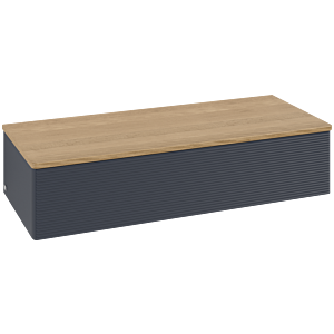 Villeroy und Boch Antao Sideboard L41101HG mit Beleuchtung, 1 Auszug, 1200 x 268 x 500 mm, Front mit Struktur, Midnight Blue Matt Lacquer / Honey Oak