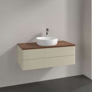 Villeroy &amp; Boch Antao vanity unit K20052HJ 100x36x50cm, tap hole, washbasin top color warm walnut, silk grey matt lacquer
