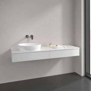 Meuble vasque Villeroy &amp; Boch Antao K15050GF 160 x 19 x 50 cm, percé pour robinetterie, plan vasque laquée blanc brillant