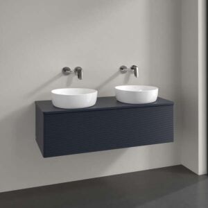 Villeroy und Boch Antao Waschtisch-Unterschrank K35150HG 120x36x50cm, Hahnloch, Waschbeckenplattenfarbe Lack, midnight blue matt lacquer