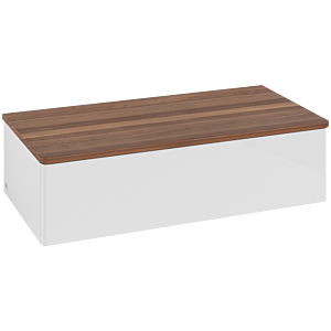 Villeroy und Boch Antao Waschtisch-Unterschrank L40002GF mit Beleuchtung, 1 Auszug, 1000 x 268 x 500 mm, Front ohne Struktur, Glossy White Lacquer / Warm Walnut