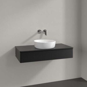 Villeroy und Boch Antao Waschtisch-Unterschrank L09150PD mit Beleuchtung, 1 Auszug, 1000 x 190 x 500 mm, Front mit Struktur, Black Matt Lacquer / Black Matt Lacquer