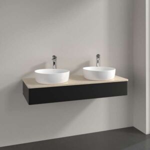 Villeroy und Boch Antao Waschtisch-Unterschrank K13053PD 120x19x50cm, Hahnloch, Waschbeckenplattenfarbe botticino, black matt lacquer