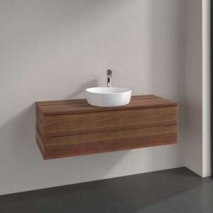 Villeroy und Boch Antao Waschtisch-Unterschrank L21152HM mit Beleuchtung, 2 Auszüge, 1200 x 360 x 500 mm, Front mit Struktur, Warm Walnut / Warm Walnut