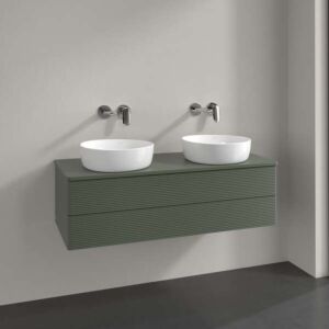 Villeroy &amp; Boch Antao vanity unit L24150HL with lighting, 2 drawers, 1200 x 360 x 500 mm, textured front, Leaf Green Matt Lacquer / Leaf Green Matt Lacquer