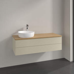 Villeroy und Boch Antao Waschtisch-Unterschrank L22151HJ 120x36x50cm, Hahnloch, Waschbeckenplattenfarbe honey oak, silk grey matt lacquer