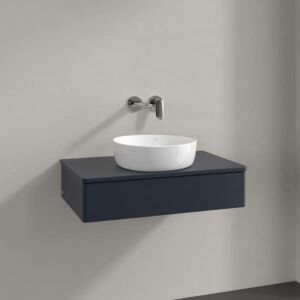 Villeroy &amp; Boch Antao vanity unit L08050HG with lighting, 1 drawer, 800 x 190 x 500 mm, smooth front, Midnight Blue Matt Lacquer / Midnight Blue Matt Lacquer