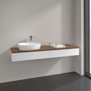 Villeroy und Boch Antao Waschtisch-Unterschrank K15112MT 160x19x50cm, Waschbeckenplattenfarbe warm walnut, white matt lacquer