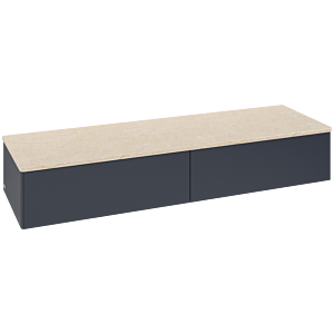 Villeroy und Boch Antao Sideboard L42003HG mit Beleuchtung, 2 Auszüge, 1600 x 268 x 500 mm, Front ohne Struktur, Midnight Blue Matt Lacquer / Botticino