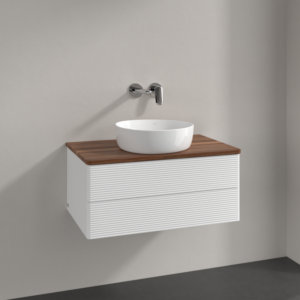 Villeroy &amp; Boch Antao vanity unit K19112MT 80x36x50cm, washbasin top color warm walnut, white matt lacquer