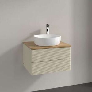 Villeroy und Boch Antao Waschtisch-Unterschrank L18111HJ mit Beleuchtung, 2 Auszüge, 600 x 360 x 500 mm, Front mit Struktur, Silk Grey Matt Lacquer / Honey Oak