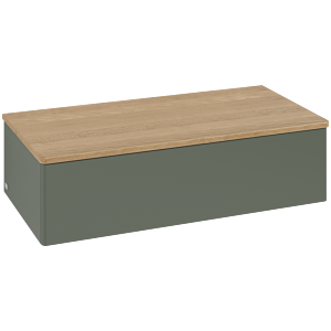 Meuble vasque Villeroy &amp; Boch Antao L40001HL avec éclairage, 1 tiroir, 1000 x 268 x 500 mm, façade lisse, laque mate Vert Feuille / Chêne Miel