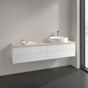 Villeroy &amp; Boch Antao vanity unit K27153MT 160x36x50cm, tap hole, washbasin top color botticino, white matt lacquer