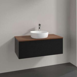 Villeroy und Boch Antao Waschtisch-Unterschrank K31152PD 100x36x50cm, Hahnloch, Waschbeckenplattenfarbe warm walnut, black matt lacquer