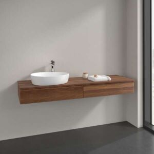 Villeroy und Boch Antao Waschtisch-Unterschrank L15112HM mit Beleuchtung, 2 Auszüge, 1600 x 190 x 500 mm, Front mit Struktur, Warm Walnut / Warm Walnut