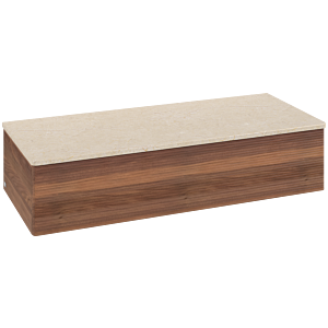 Buffet Villeroy &amp; Boch Antao L41103HM 120 x 26,8 x 50 cm, plan vasque couleur Botticino, noyer chaud