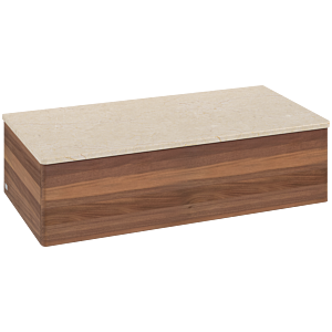 Villeroy und Boch Antao Sideboard L40003HM mit Beleuchtung, 1 Auszug, 1000 x 268 x 500 mm, Front ohne Struktur, Warm Walnut / Botticino