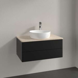 Villeroy und Boch Antao Waschtisch-Unterschrank K19053PD 80x36x50cm, Hahnloch, Waschbeckenplattenfarbe botticino, black matt lacquer