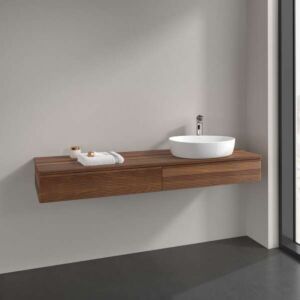 Villeroy und Boch Antao Waschtisch-Unterschrank L16112HM mit Beleuchtung, 2 Auszüge, 1600 x 190 x 500 mm, Front mit Struktur, Warm Walnut / Warm Walnut