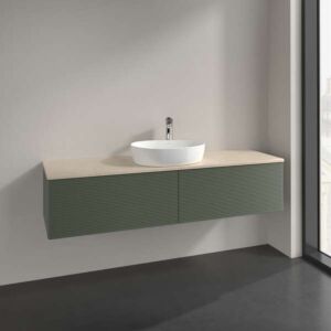 Villeroy &amp; Boch Antao vanity unit K36113HL 160x36x50cm, washbasin top color botticino, leaf green matt lacquer