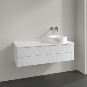 Villeroy und Boch Antao Waschtisch-Unterschrank K23150GF 120x36x50cm, Hahnloch, Waschbeckenplattenfarbe Lack, glossy white lacquer