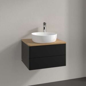 Villeroy &amp; Boch Antao vanity unit L18051PD with lighting, 2 drawers, 600 x 360 x 500 mm, smooth front, Black Matt Lacquer / Honey Oak