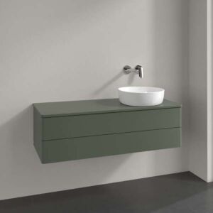 Villeroy &amp; Boch Antao vanity unit K23050HL 120x36x50cm, tap hole, washbasin top color: leaf green matt lacquer