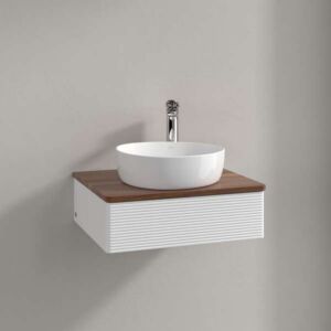 Villeroy &amp; Boch Antao vanity unit L07112MT with lighting, 1 drawer, 600 x 190 x 500 mm, textured front, White Matt Lacquer / Warm Walnut